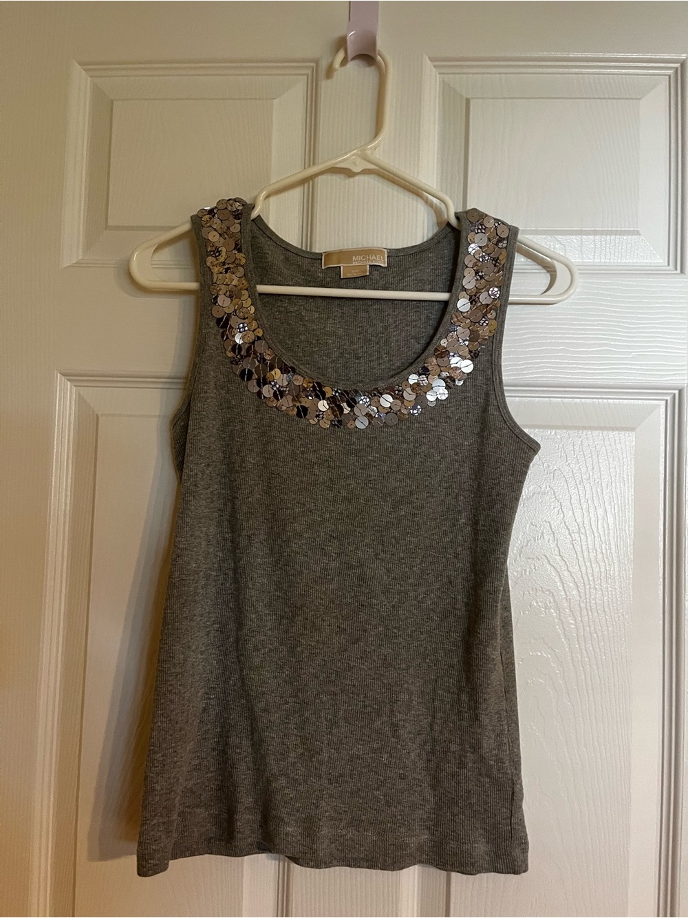 Michael Kors Gray Tank with Silver Sequin Neckline